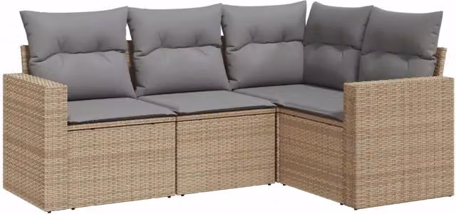 Set Divano da Giardino 4 pz | Set Salotto da Giardino con Cuscini Beige in Polyrattan