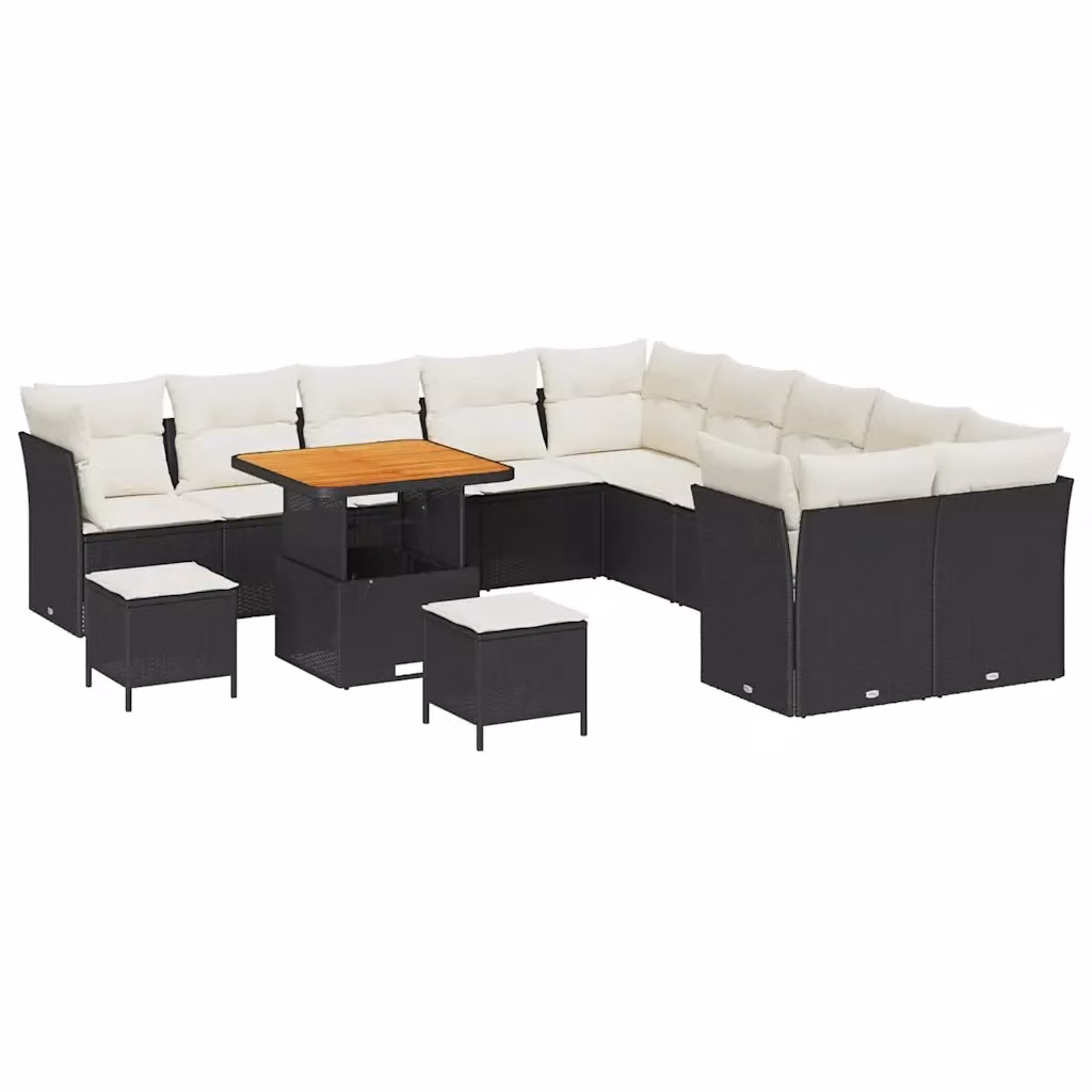 Set Divano da Giardino vidaXL a forma a U composto da 13 pezzi con Cuscini, Colore Nero e Beige – 2