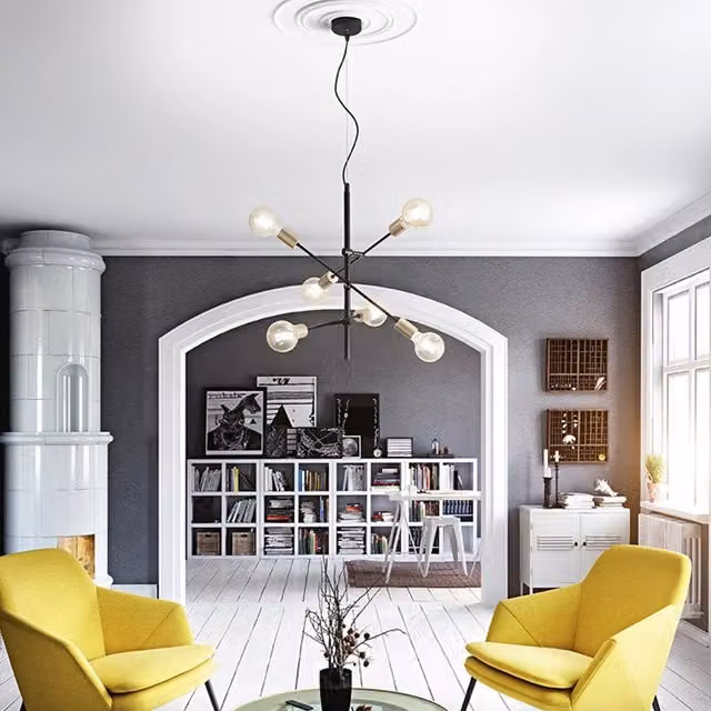 Lampadario a sospensione Vector PERENZ ILLUMINA in metallo nero con 6 luci E27 regolabili