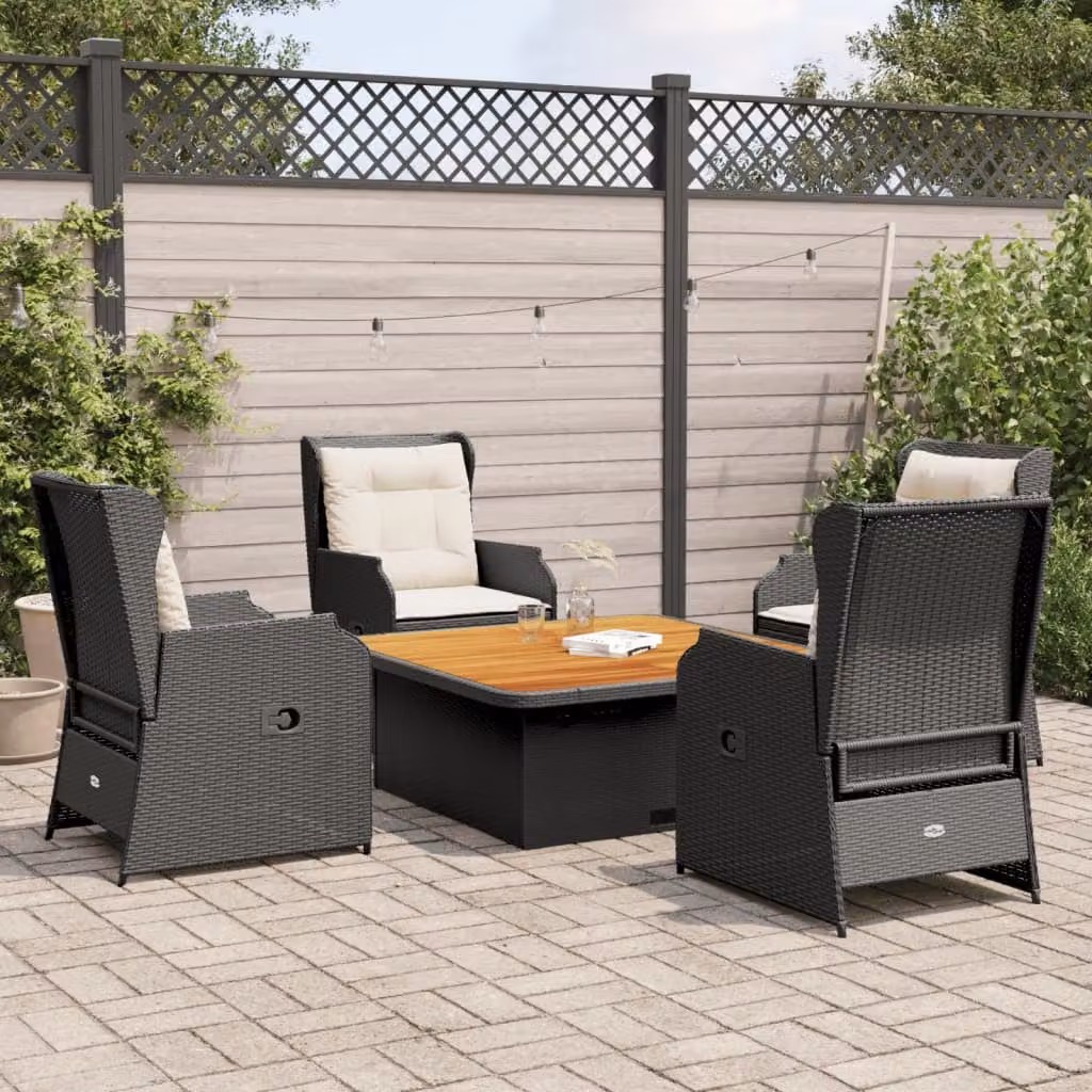 Set da giardino vidaXL in polyrattan nero composto da 5 pezzi con cuscini e tavolino da esterno