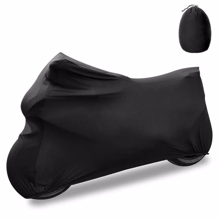 Copertura per moto da interno, in tessuto elasticizzato, traspirante, con protezione UV e antipolvere, colore nero, dimensioni 265 x 105 x 125 cm