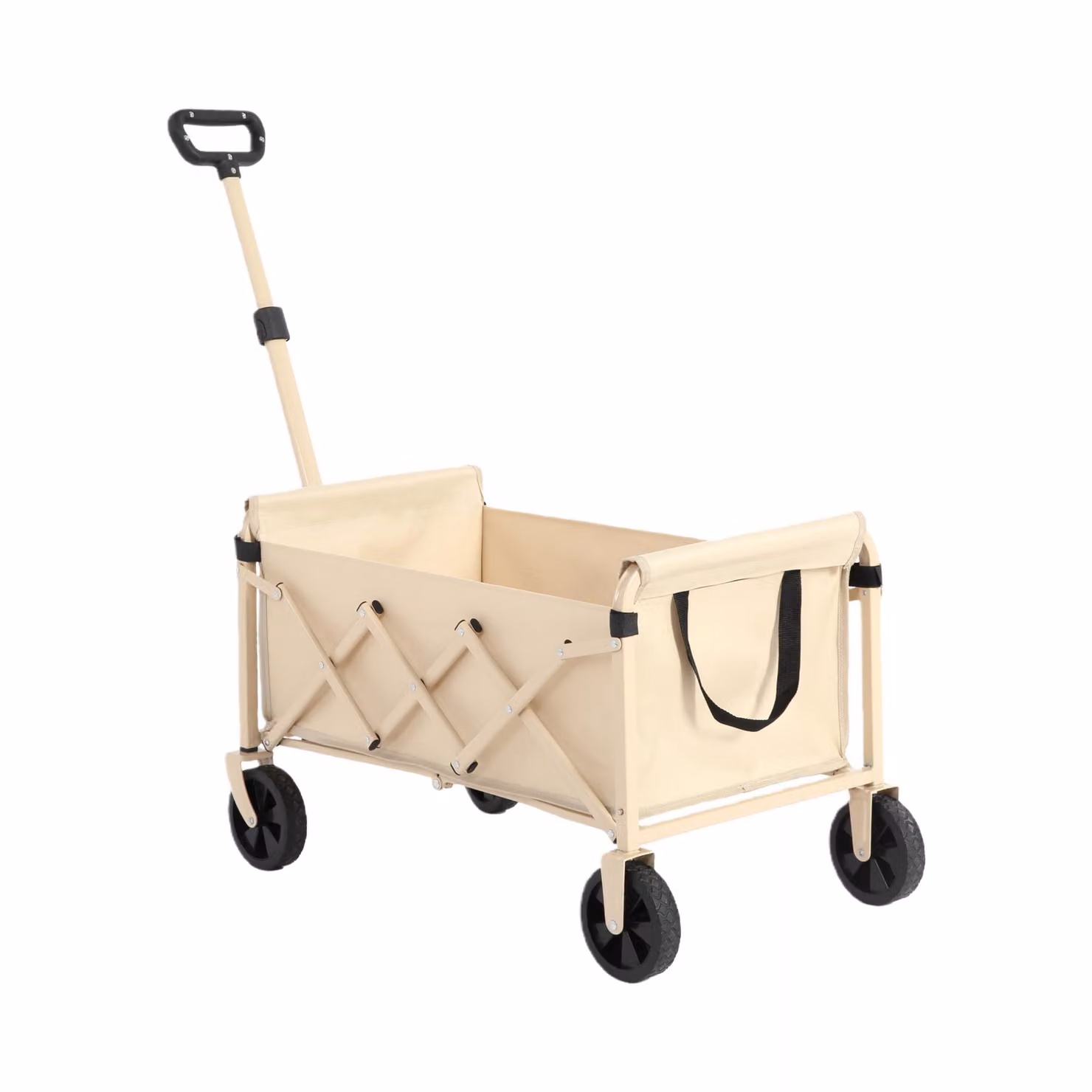 Carrello da giardino pieghevole, carrello con freni, robusto carrello da trasporto, ampia capienza e maniglia automatica, per la spiaggia, il giardino e la spesa, bianco