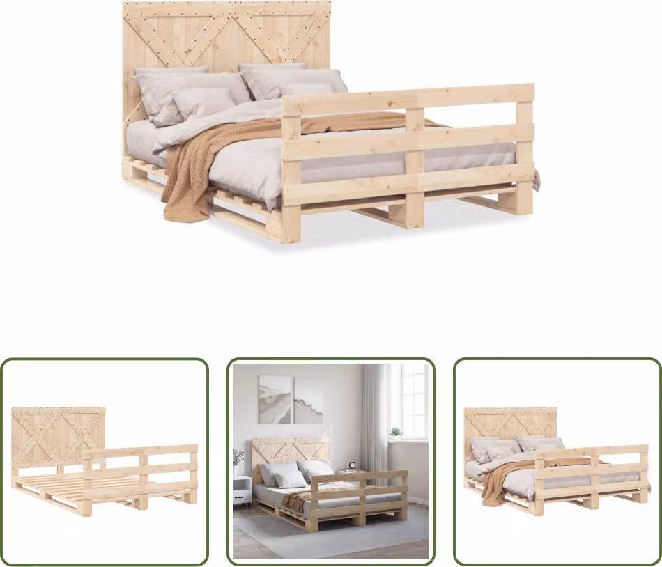The Living Store Letto in legno massiccio con testiera 140x200 cm in pino