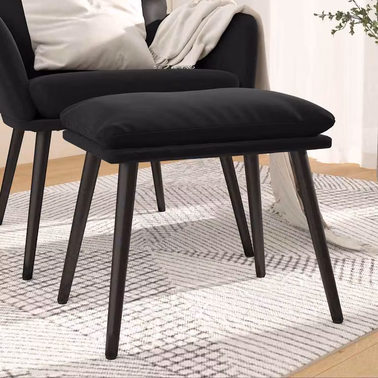 Poggiapiedi vidaXL in velluto nero con struttura in metallo L: 45 cm, P: 29,5 cm, H: 35 cm