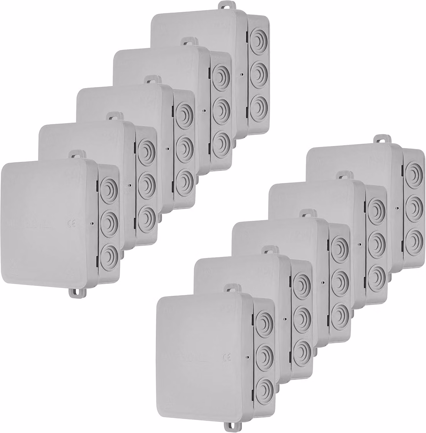 Scatola di derivazione a 12 vie, in PVC, dimensioni 85x85x37 mm, grado di protezione IP54 (resistente all'acqua), adatta per montaggio a parete e a soffitto