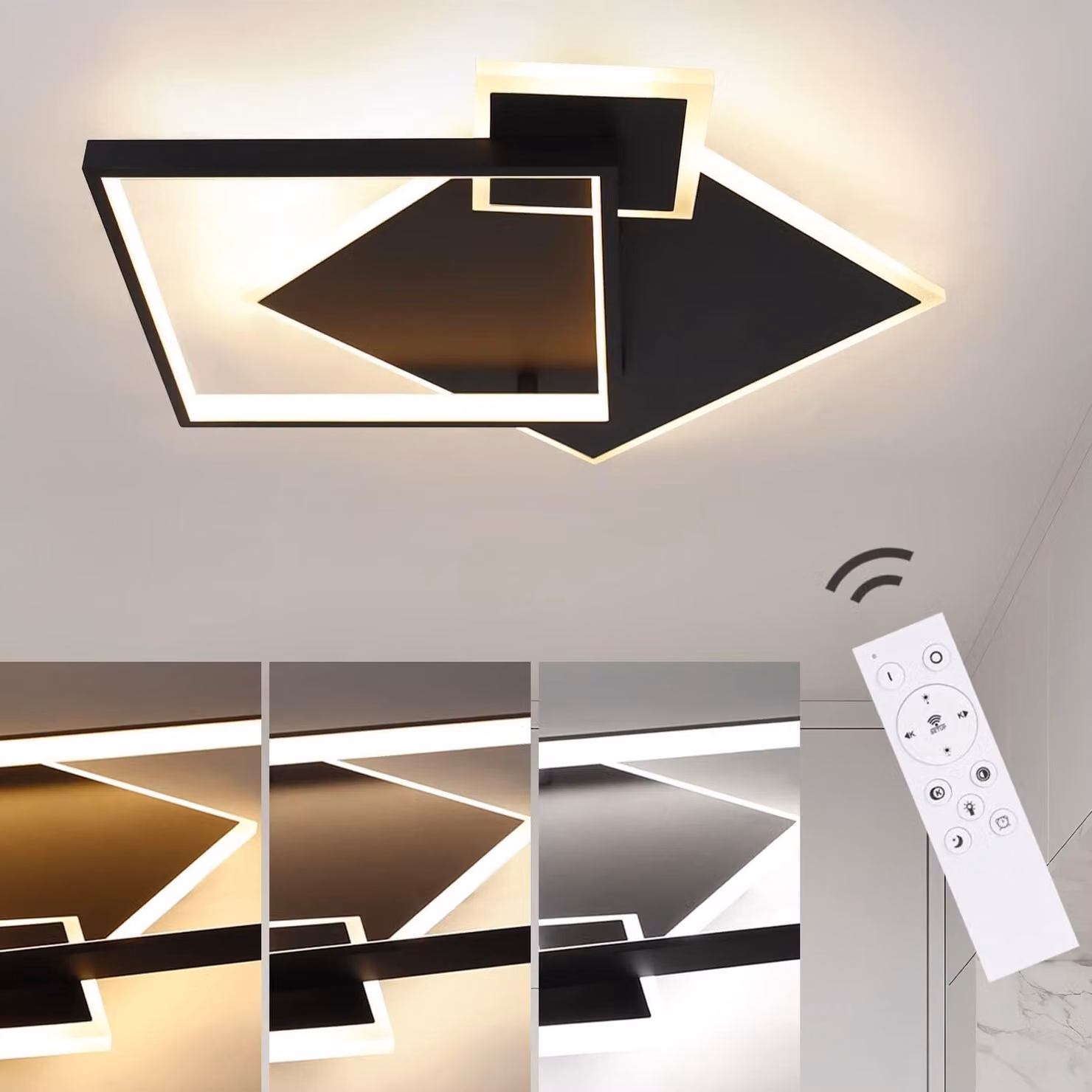 ZMH LED plafoniera nera dimmerabile con telecomando soggiorno 50W moderna illuminazione a soffitto in metallo per sala da pranzo cucina camera da letto