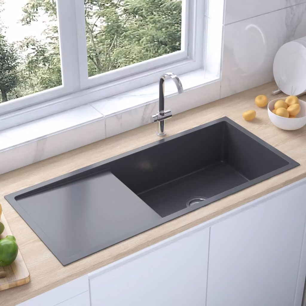 The Living Store Lavello da incasso a mano in acciaio inox nero