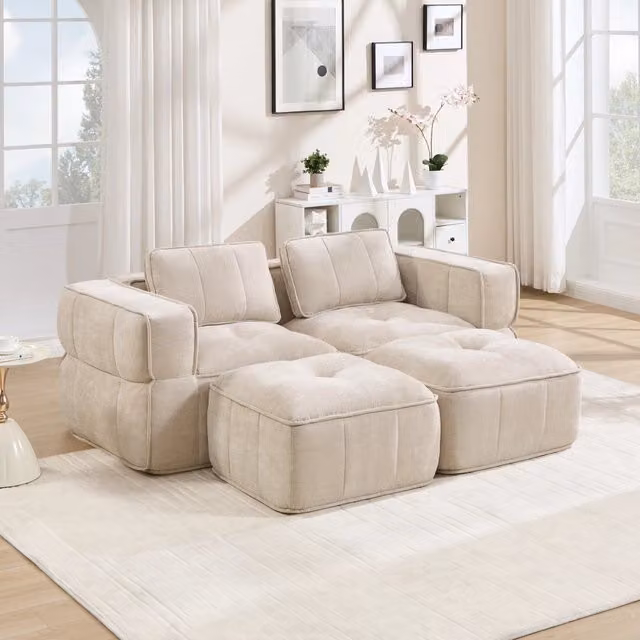 Divano modulare 198x162x67 cm senza struttura in poliestere beige