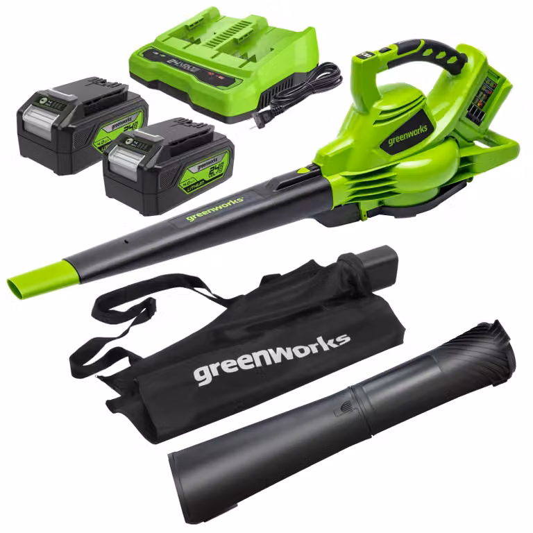 aspiratore e soffiatore di foglie da 24V+24V - incl. 2 batterie da 4Ah e caricabatterie