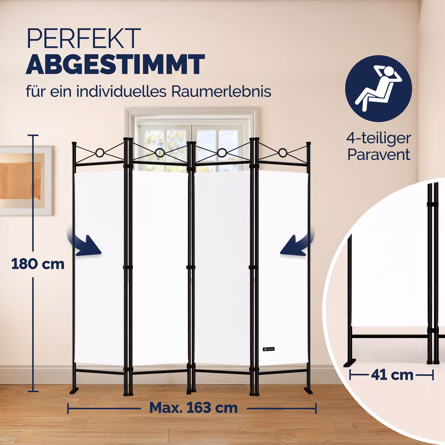 Paravento Casaria® color crema L: 180 cm, H: 163 cm – 2