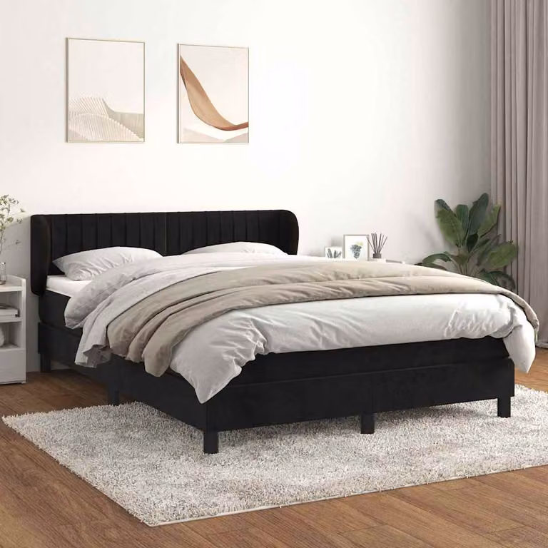 vidaXL Giroletto a Molle con Materasso in Velluto Nero L/P/H: 140 x 200 x 88 cm