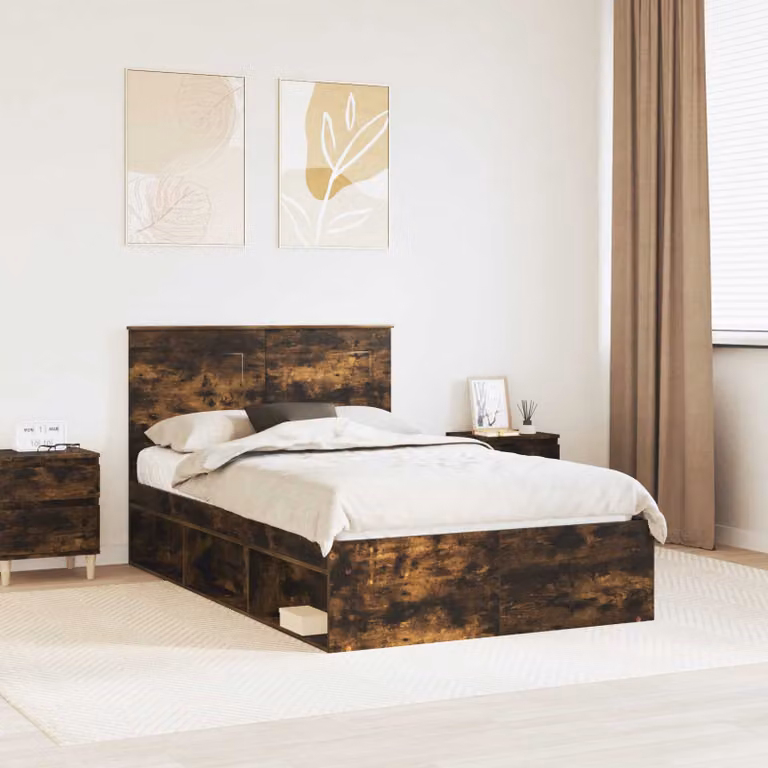 Struttura del letto in pino massello vidaXL colore rovere fumé L 120 cm x P 200 cm