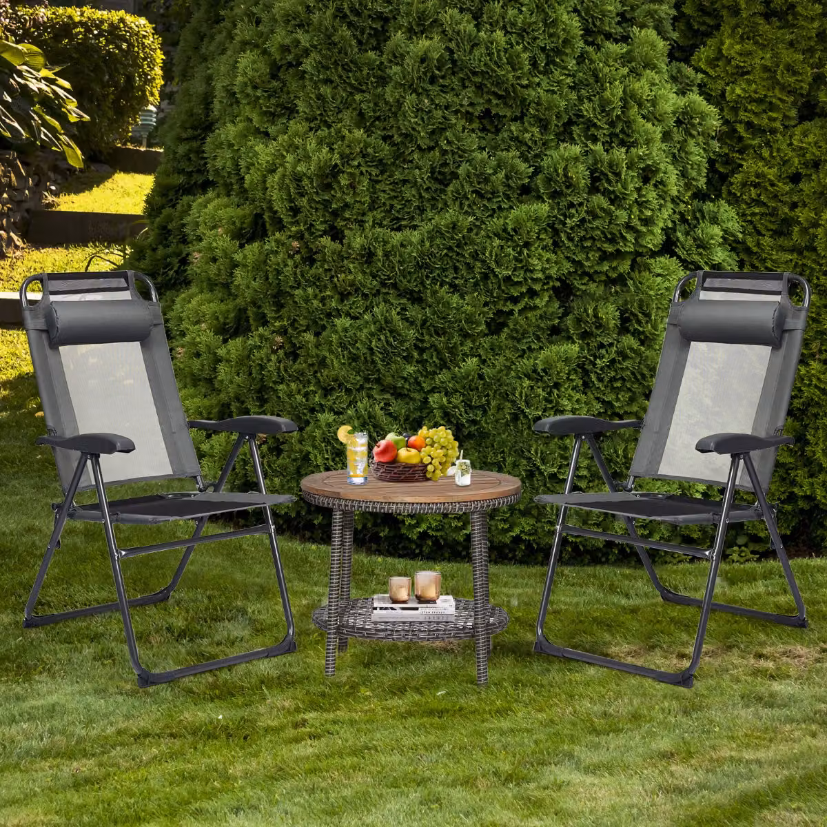 Set di 2 sedie da patio Costway reclinabili e pieghevoli con poggiatesta regolabile in colore grigio