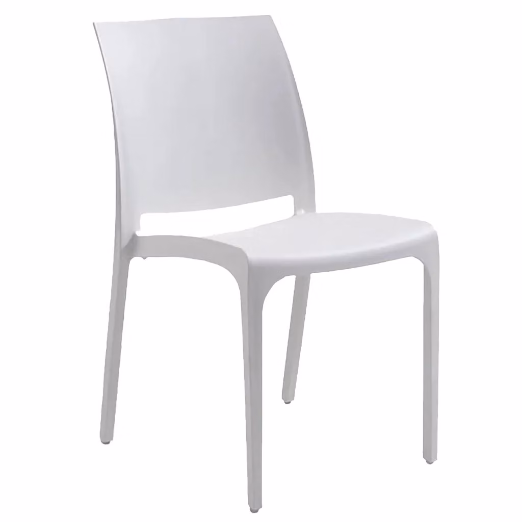 Sedia da esterno Dusanbe DMORA, seduta outdoor impilabile in plastica bianca, L: 54 cm, P: 46 cm, H: 80 cm – 2