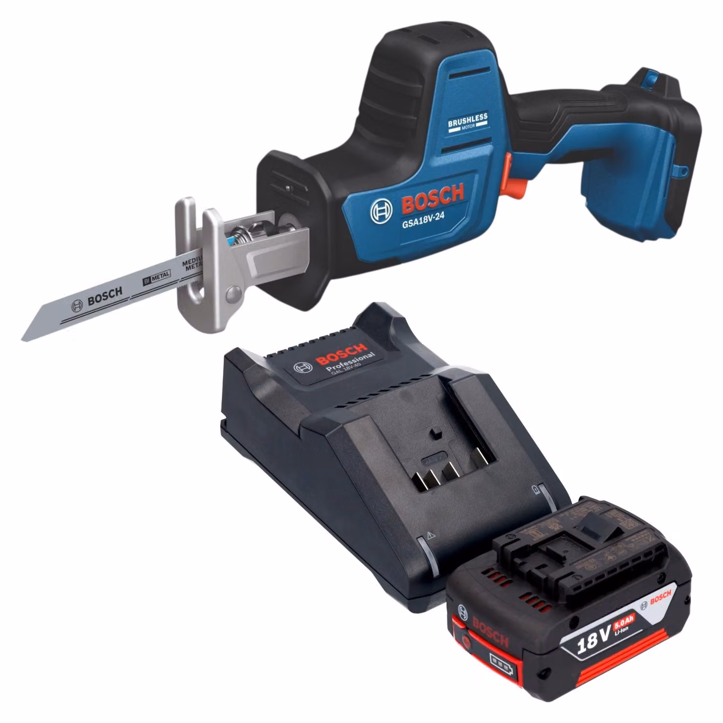Seghetto alternativo a batteria Bosch GSA 18V-24 Professional 18 V 230 mm Brushless + 1 batteria da 5,0 Ah + caricabatterie