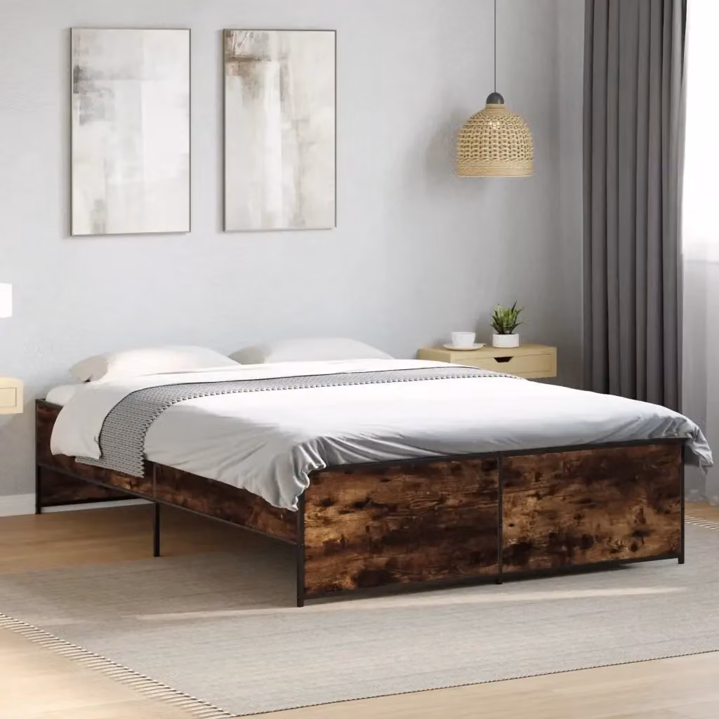 Letto matrimoniale Design In in legno multistrato e metallo Rovere Fumo L: 135 cm, P: 190 cm – 2