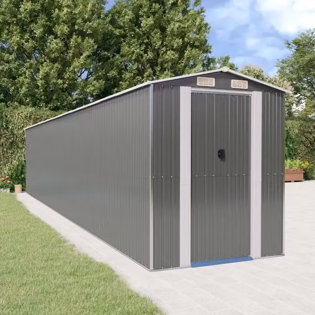 Capanno da giardino Videx in acciaio zincato grigio con porta scorrevole L: 1021 cm, P: 192 cm, H: 223 cm – 1
