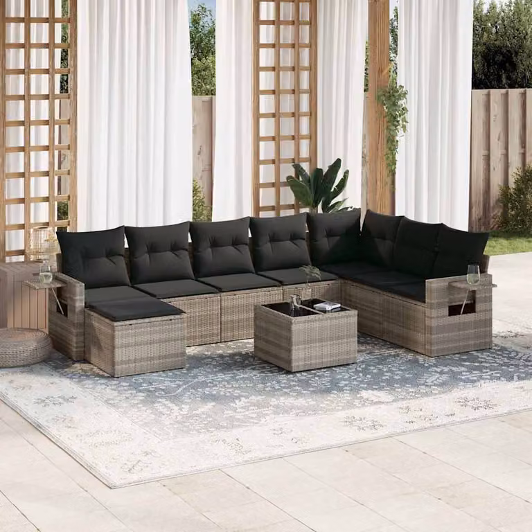 vidaXL Set Divano da Giardino a L con Cuscini Grigio Moderno in Polyrattan e Acciaio