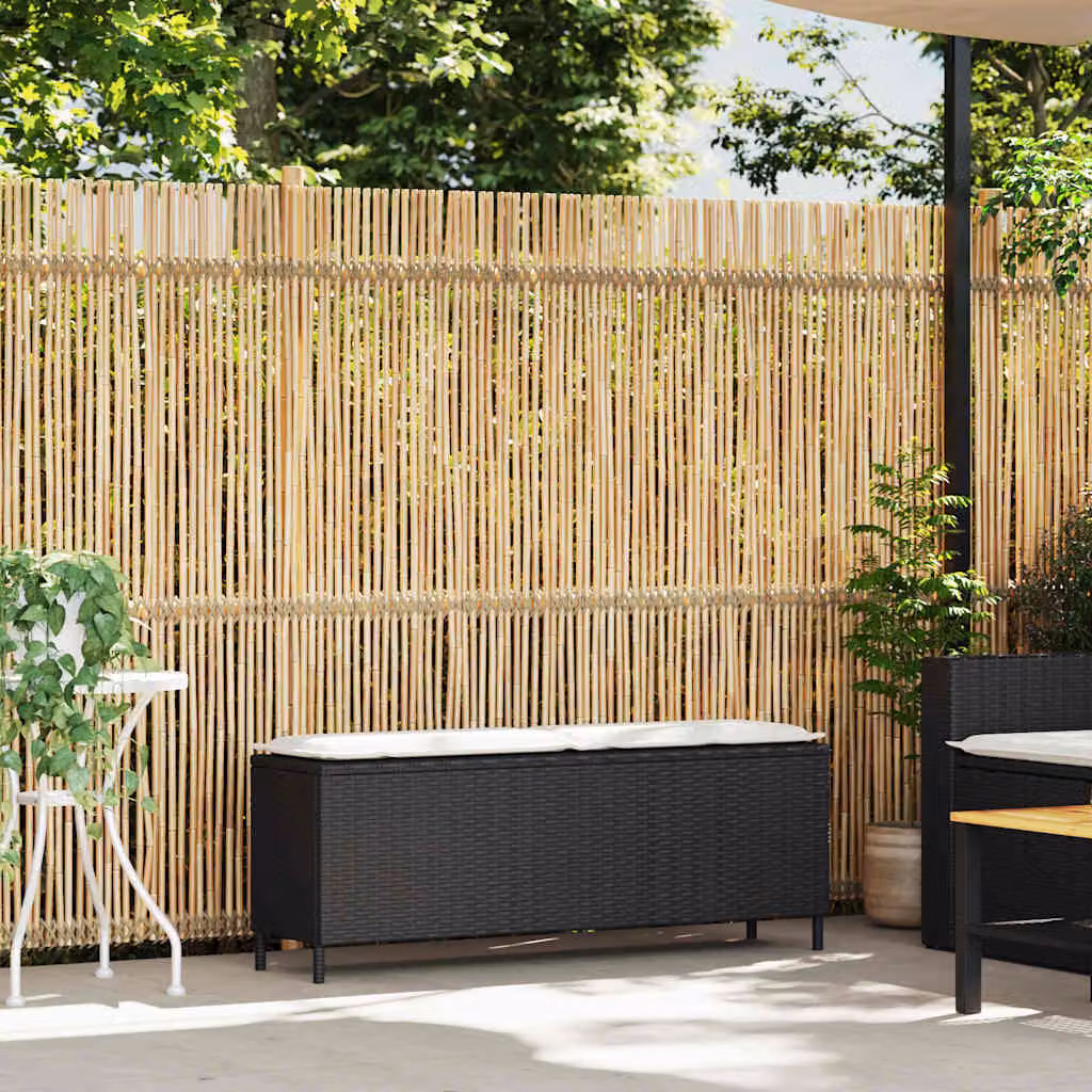 Panca da Giardino con Cuscino Nera 110x30x40,5 cm in Polyrattan