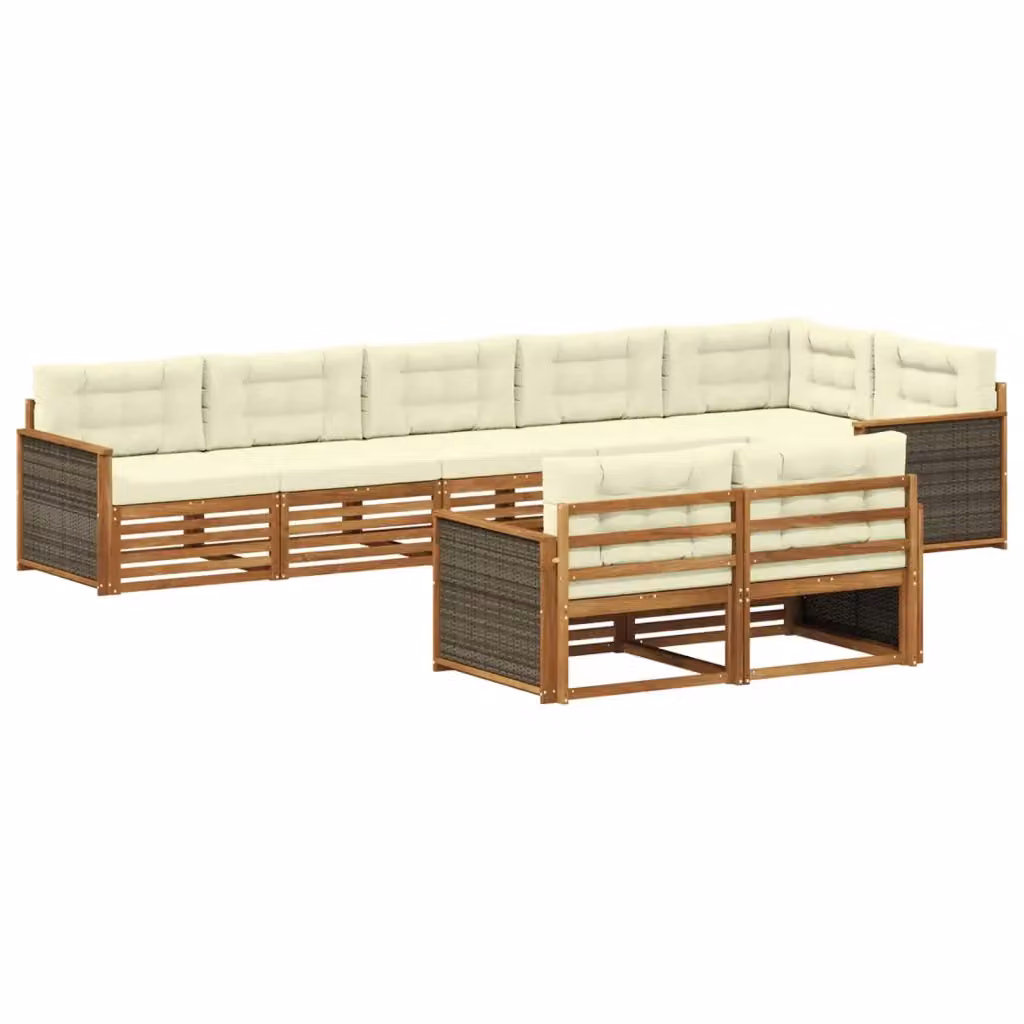 Set di divani da esterno a L vidaXL in legno di acacia con cuscini, beige e marrone – 2