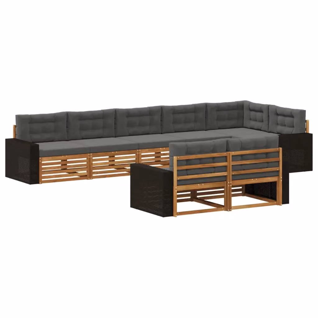 Set di divani da esterno a L vidaXL in legno di acacia con cuscini, colore Antracite e Marrone – 2
