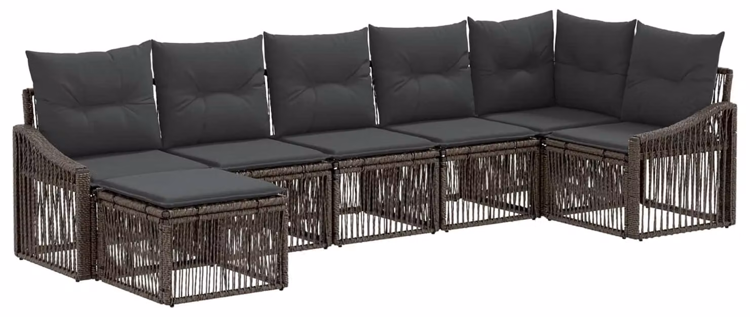Set da giardino composto da 7 pezzi, colore grigio, realizzato in rattan sintetico