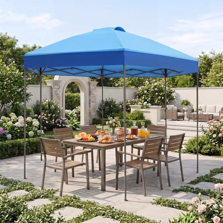 Gazebo pieghevole da giardino Costway con altezza regolabile, picchetti e corde, L/P: 360 x 360 cm, Blu