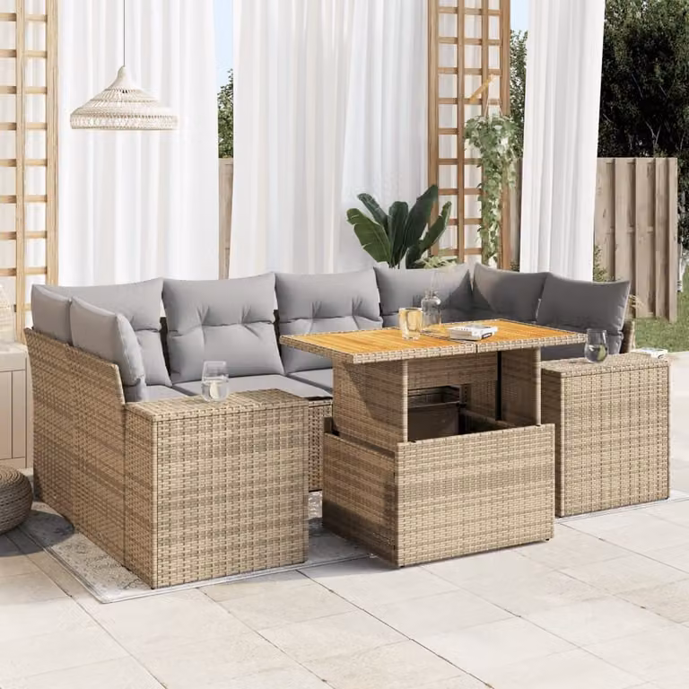 Maison Exclusive - Set Divani da Giardino 7 pz con Cuscini Beige in Polyrattan