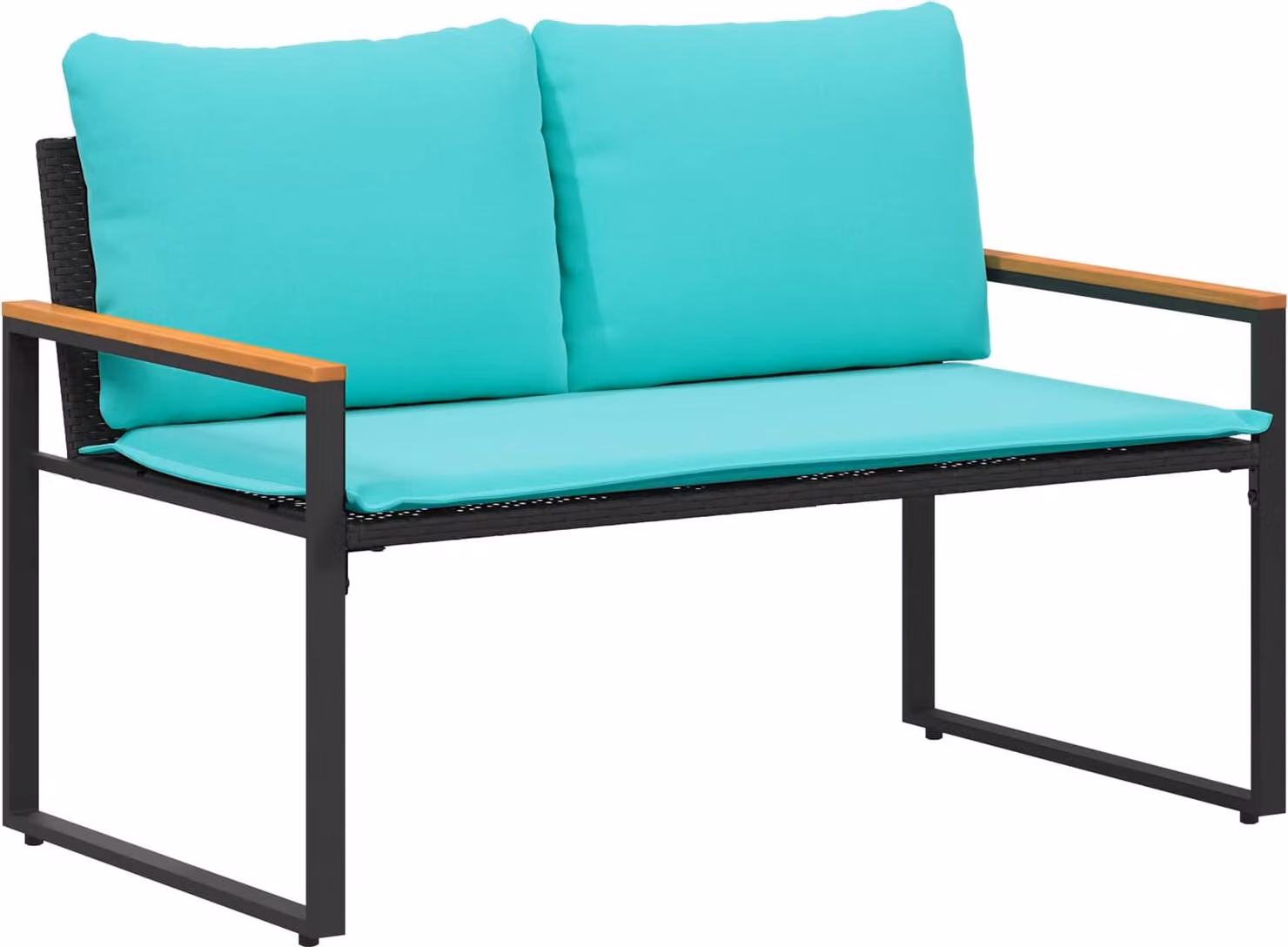 panchina con cuscino Nero e Turchese 115 x 65 x 72 cm Rattan