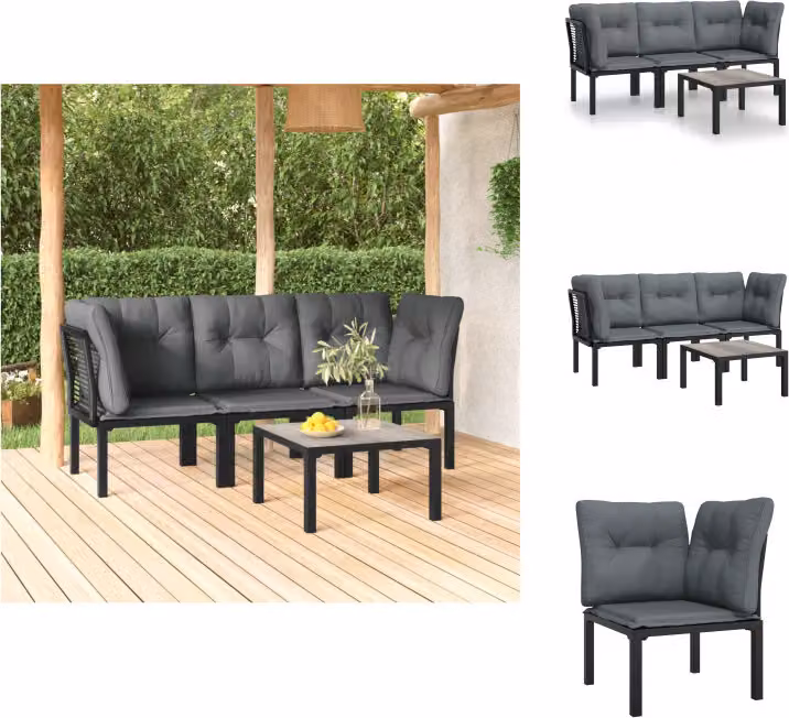 vidaXL Set di 4 pezzi da giardino in poly rattan nero e grigio - Set di mobili da giardino