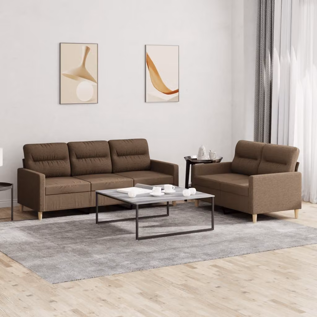 Maison Exclusive - Set divano a 2 posti con cuscini in tessuto marrone