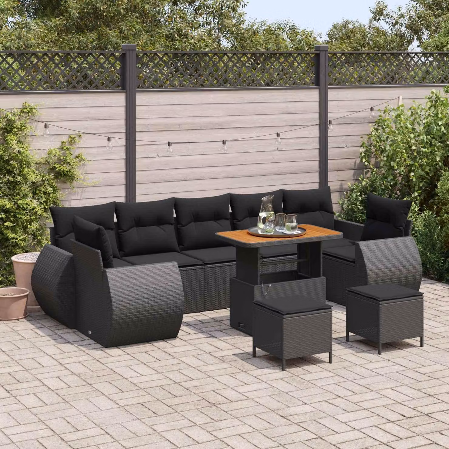 Maison Exclusive - Set da giardino composto da 10 pezzi, divano in rattan sintetico nero