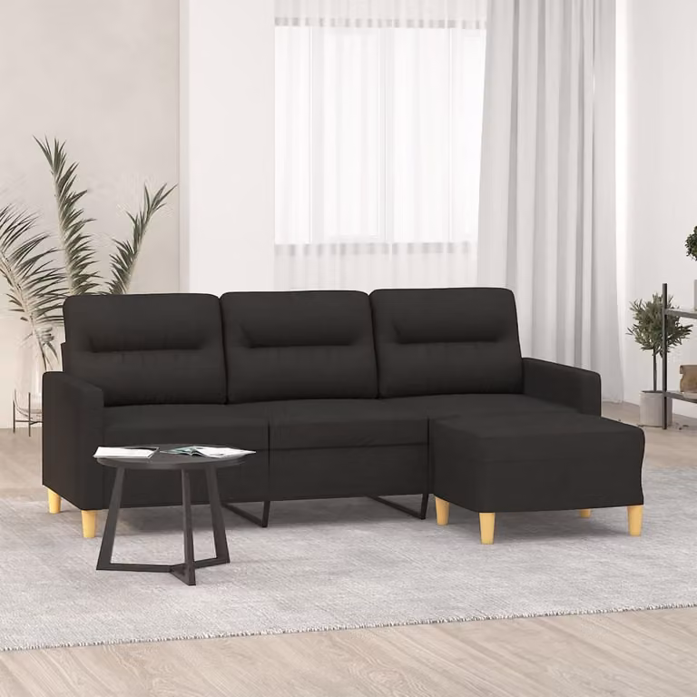 Maison Exclusive - Divano a tre posti con poggiapiedi, nero, 180 cm, in tessuto
