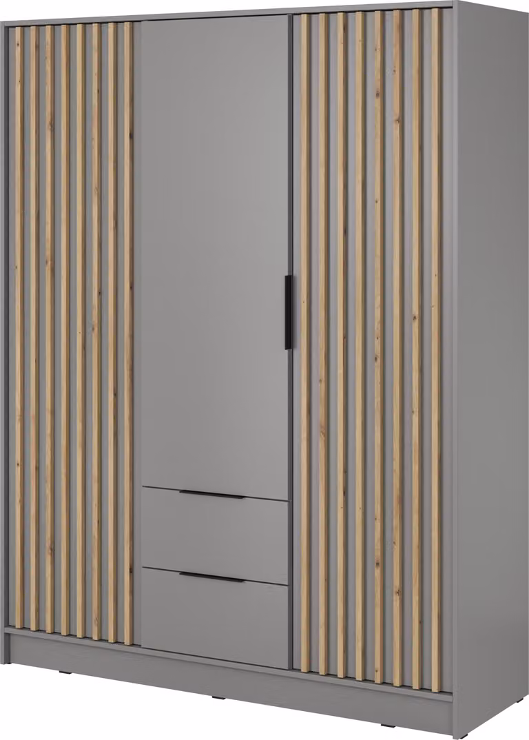 Masseno Armadio con ante battenti NELIANA 155 cm Armadio camera da letto Armadio a 3 ante Grigio