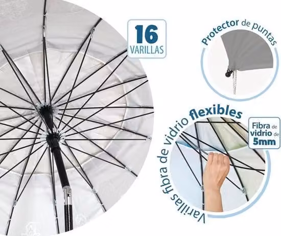 Parasole da spiaggia Ø 180 a 240 cm disegno mandala FPF 50+ grigio/bianco Modello: Bianco 240 cm