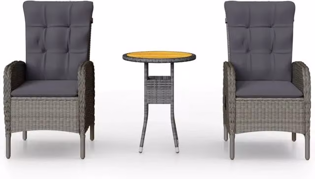 Set da Bistrot per Giardino 3 pz | Set Salotto da Giardino in Polyrattan Grigio