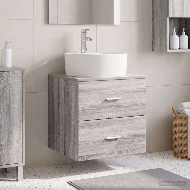 Lavabo da parete moderno vidaXL in MDF color grigio e argento, L: 49,5 cm, P: 44,5 cm, H: 65 cm