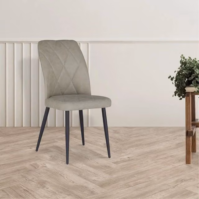 Set 4 Sedie Vika in nabuk tortora con trama geometrica e piedi neri - Eleganza e comfort
