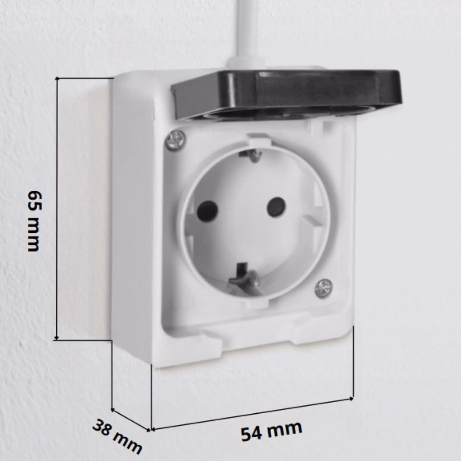 Prese a muro 2P+T, con protezione Schuko, grado di protezione IP54, impermeabile, colore bianco e nero, per uso esterno