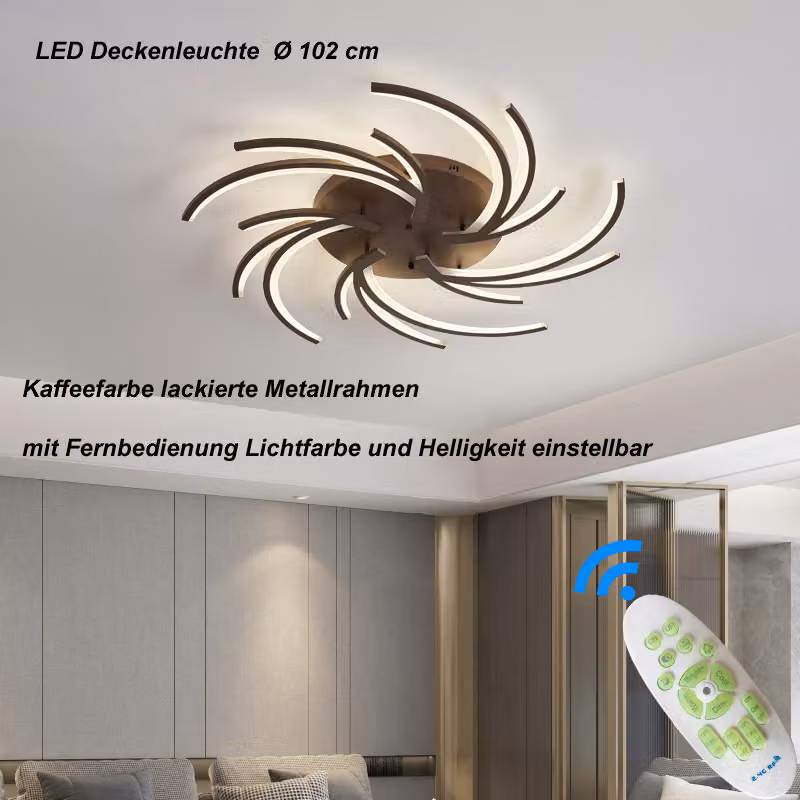 Plafoniera LED 2042K-5 Ø 102 cm con telecomando colore/luminosità della luce regolabile paralume in acrilico bianco montatura in metallo laccato color caffè