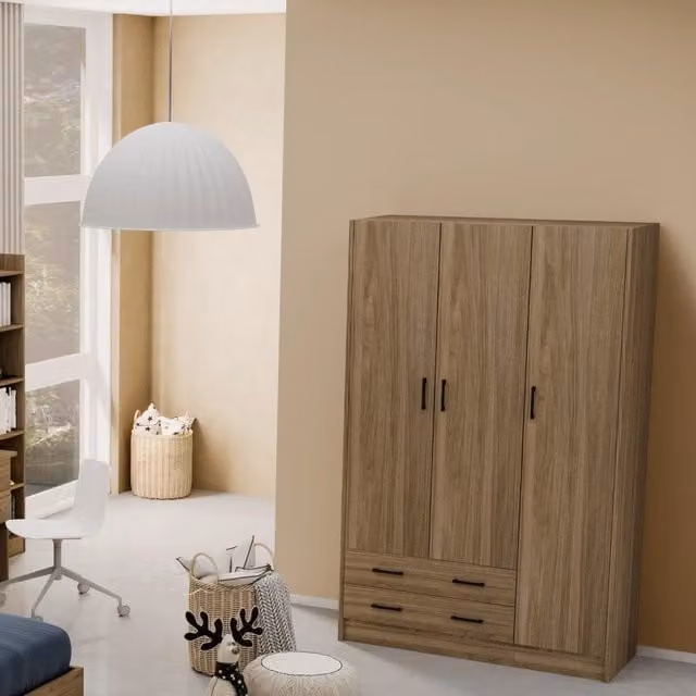 Armadio 3 ante e 2 cassetti Noce Naturale Cm 135x52xH 210