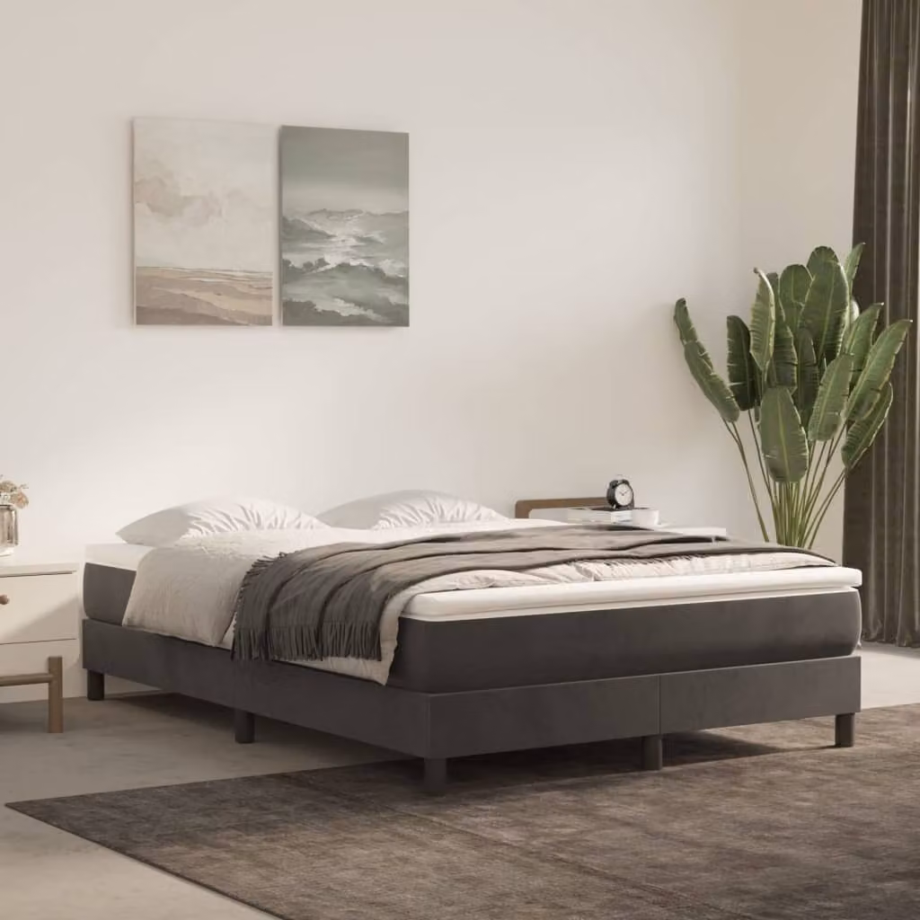 The Living Store Letto a molle con materasso grigio scuro 140x190 cm in velluto