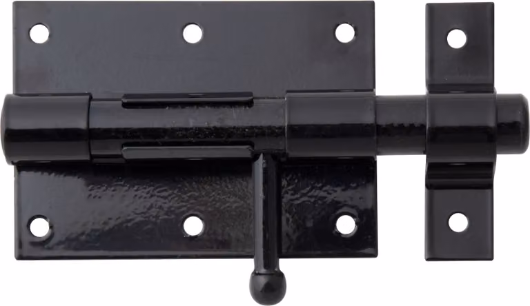 Alberts 137069 Chiusura a chiavistello, con maniglia tonda e occhiello collegato, plastificato nero, piastra 95 x 67 mm, bullone Ø 15,5 mm, lunghezza totale 135 mm, set da 3