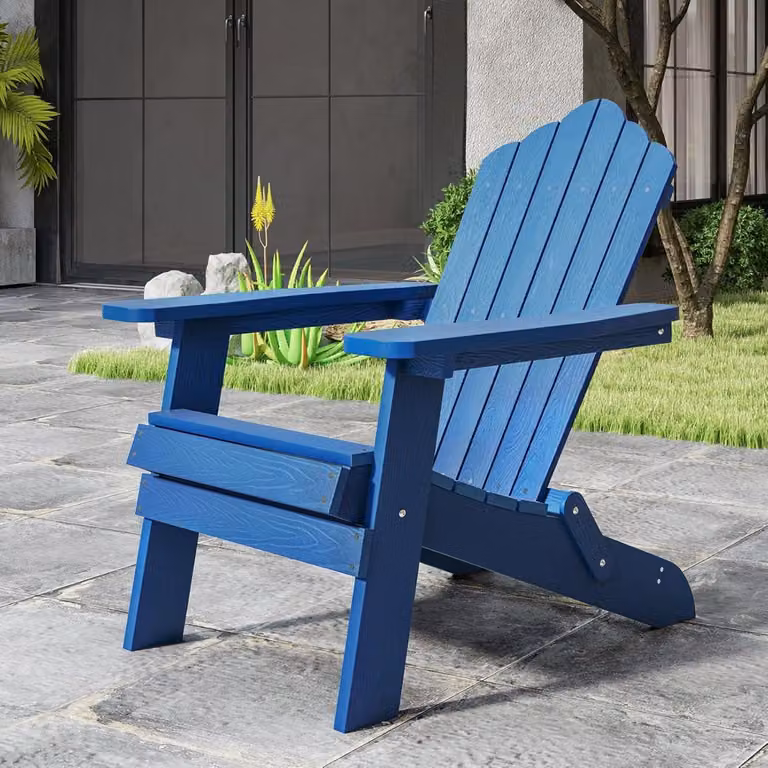 Sedia Adirondack pieghevole Costway in acciaio inossidabile e materiale sintetico resistente alle intemperie con braccioli larghi, Blu scuro