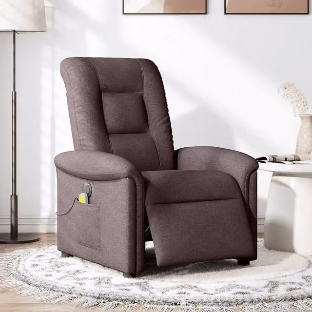 Poltrona | Sedia Relax Massaggio Reclinabile Elettrica Marrone Scuro Tessuto