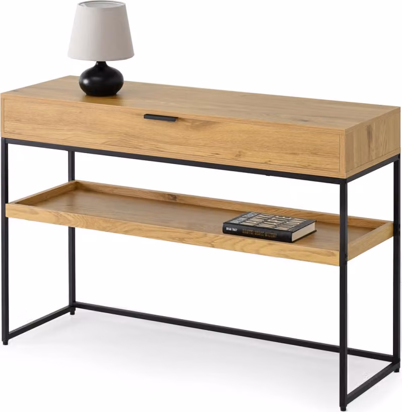 Consolle NIRAI con ripiano e cassetto - rovere / nero