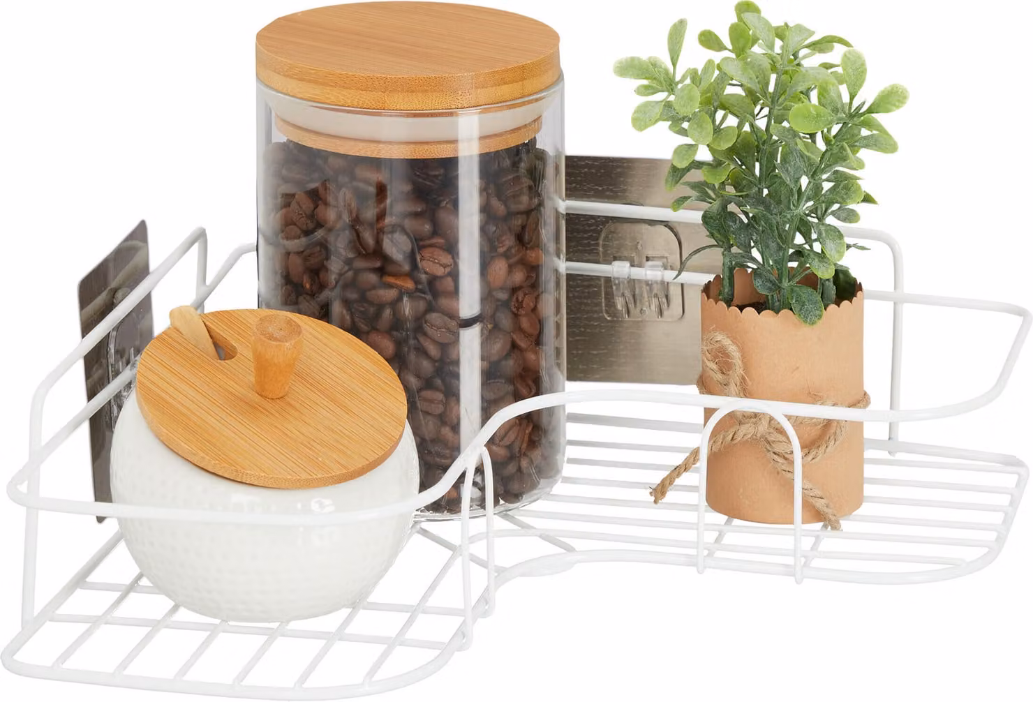 Relaxdays Scaffale angolare da cucina, da incollare, per riporre oggetti, spezie ed erbe aromatiche, scaffale da parete A x L x P 5,5 x 26 x 26 cm, ferro, bianco