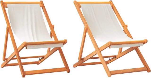 Set di 2 sedie da esterno pieghevoli in legno trattato e tessuto bianco resistente ai raggi UV con poggiatesta regolabile – 1