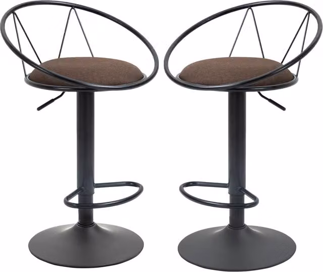 Set di 2 Sgabelli da Bar Xylo Girevoli a 360 gradi con Schienale, Altezza Regolabile, Marrone
