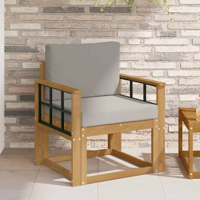 Set di 2 divani da esterno moderni in legno di acacia con cuscini in poliestere resistente ai raggi UV, bianco e grigio